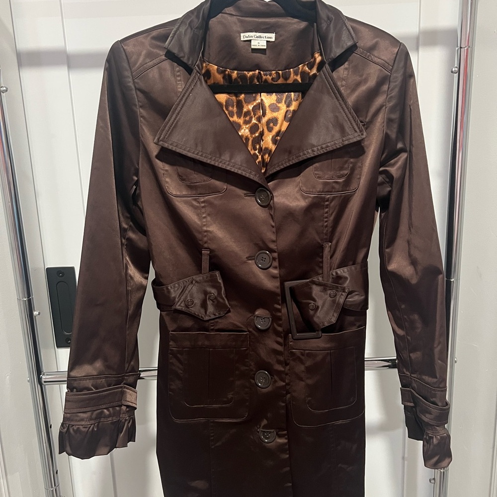 Dalia Collection Chocolate Satin Trench Coat